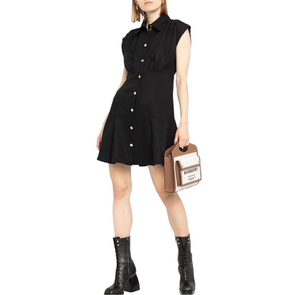 Sandro Josephine Mini Empire Line Dress Black Linen Blend Size 42 US 10